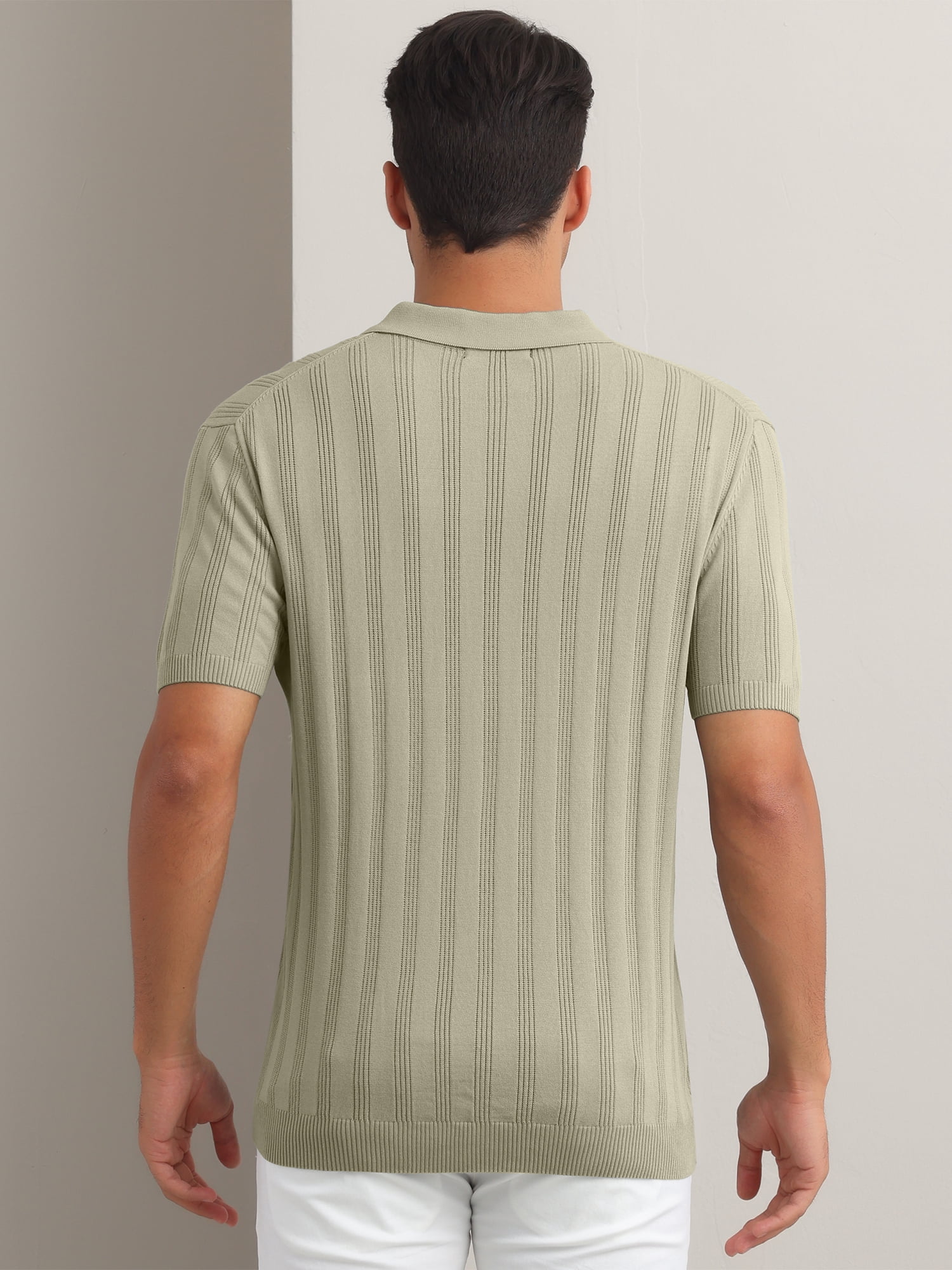 DARING DIVA Men's Short Sleeve Button Regular Fit Knit Texture Collared Polo Shirt L khaki