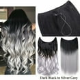 thumbnail image 3 of Benehair Invisible Hair Extensions Secret Hidden Wire in One Piece Real Long Thick Synthetic Hair 100% Natural Straight Curly Headband Extensions for Women 20" dark black to silver grey, 3 of 11