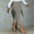 thumbnail image 2 of YOIAVAIOY Womens Capri Pants with Buttons Slit Bottom Casual Dressy High Waist Pant Stretch Crop Work Legging Fall Business Office Pants Gray M, 2 of 5