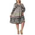 thumbnail image 2 of Plus Size Summer Dress for Women Casual Boho Floral V Neck 3/4 Sleeve Midi Short Beach Dress 1X Blue Pink, 2 of 6