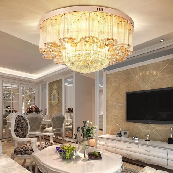KPIBEST Modern Gold Electric LED Large Crystal Chandelier