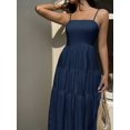 thumbnail image 5 of Navy Blue Textured Tiered Camisole Maxi Dress, Sleeveless, Loose Fit, Vacation Style, 5 of 6