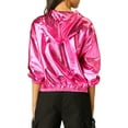 thumbnail image 4 of MODA NOVA Juniors Halloween Costume Shiny Long Sleeve Zipper Hooded Metallic Jacket Hot Pink S, 4 of 7