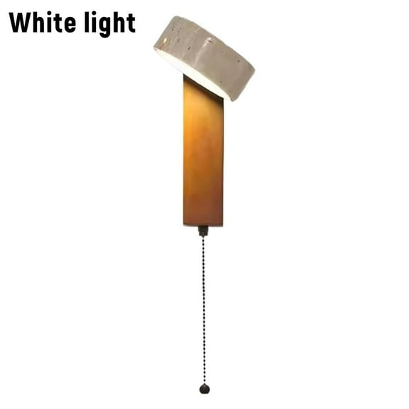 Japanese Rotatable Wood Wall Lamp 180 Vintage Natural Yellow Travertine Stone Light, with Pull-Cord Switch for Bedroom/Balcony/Nightstand