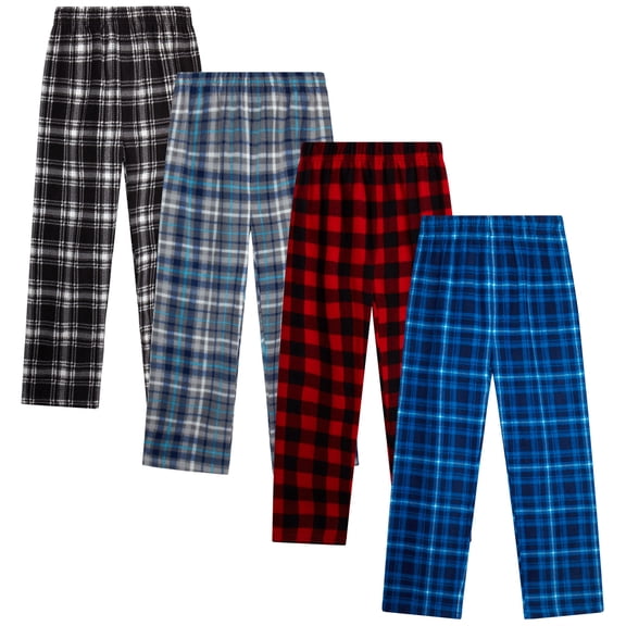 Quad Seven Boys Pajama Soft Fleece Boys Plaid Pajamas Bottoms PJ Kids Youth Sleepwear 4 Pack