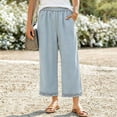 thumbnail image 2 of hlysgo Womens Casual Palazzo Pants Ruffle Wide Leg Cropped Flowy Comfort Loose Summer Beach Trousers with Pockets Light Blue,2xL, 2 of 5