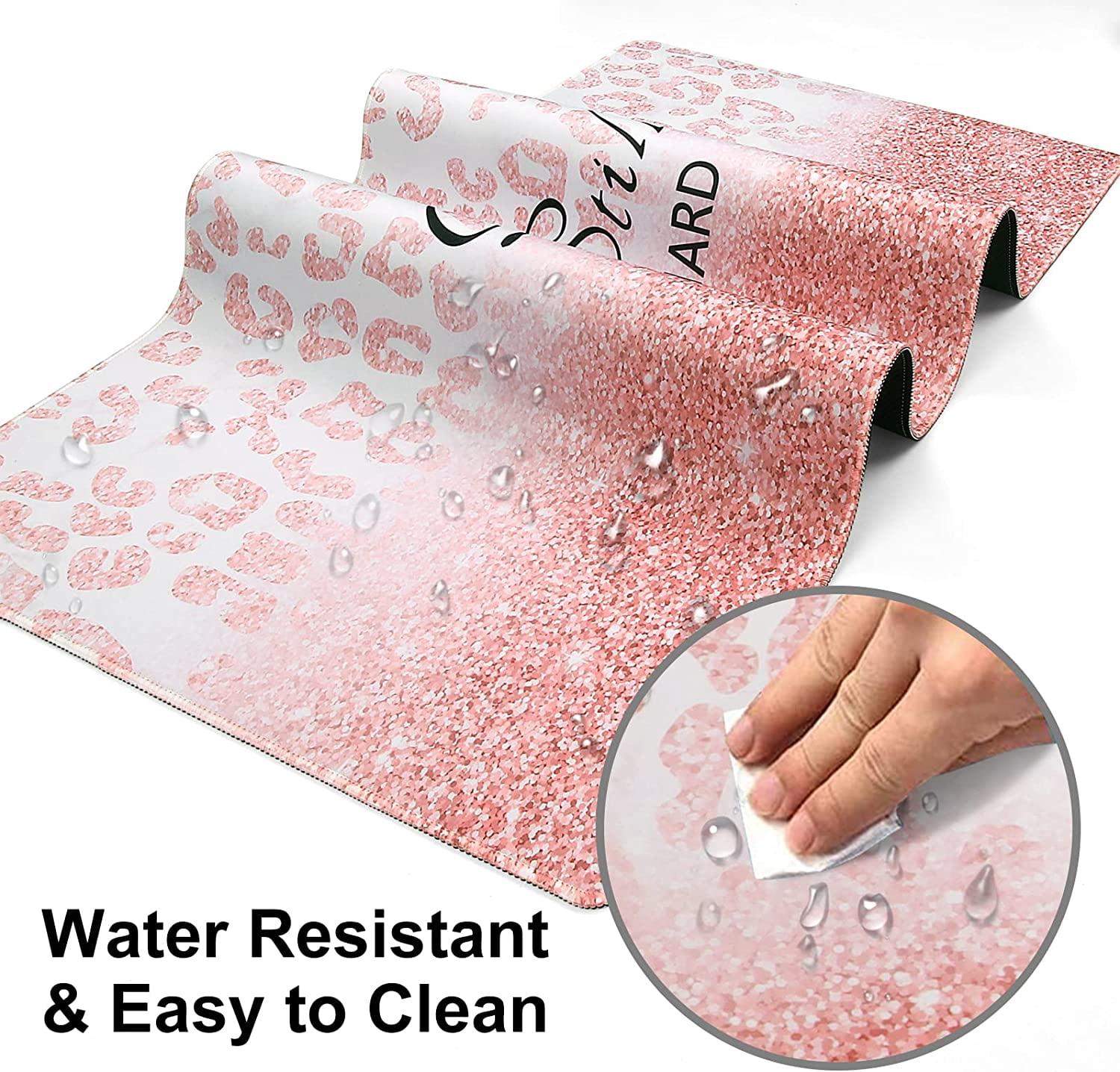 Large Gaming Mouse Pad, Non-Slip Rubber Base Water-Resistant Mousepad Desk Mat, 35.4" x 15.75" Extended Keyboard Pad Desk Pad with Stitched Edges for Home Office Gaming, Pink Rose Gold