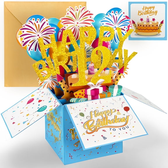 Large Pop Up Birthday Cards ,12 Ages Funny 3D Greeting Cards with Envelopes Special Birthday Gifts for Kids Teens Women Men Son Daughter