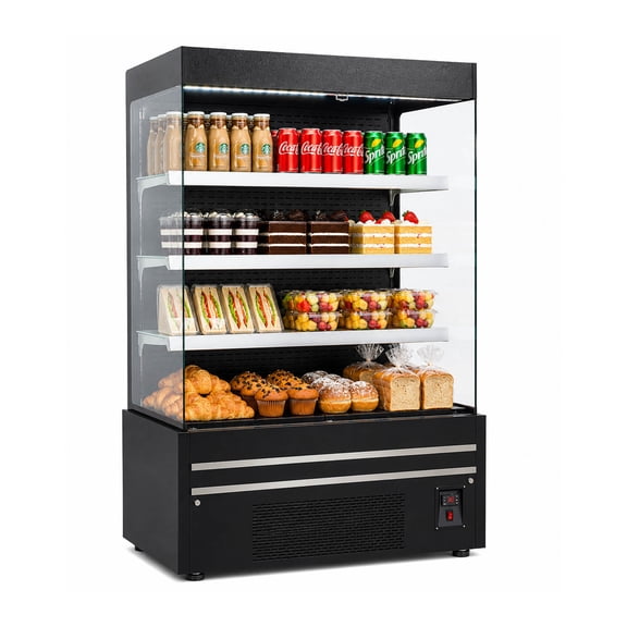 48 in W 27 Cu. ft. Commercial Open Air Display Refrigerator Merchandiser, 4 Shelf Refrigerated Grab and Go Display Case, Black
