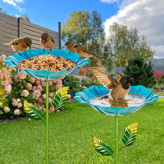 POLISE Spaces Vibrant Flower Metal Bird Feeder Garden Stake Weatherproof Decorative Feeding Station with 5 Prong Ground Stake for Outdoor Yard Lawn Or Patio Use