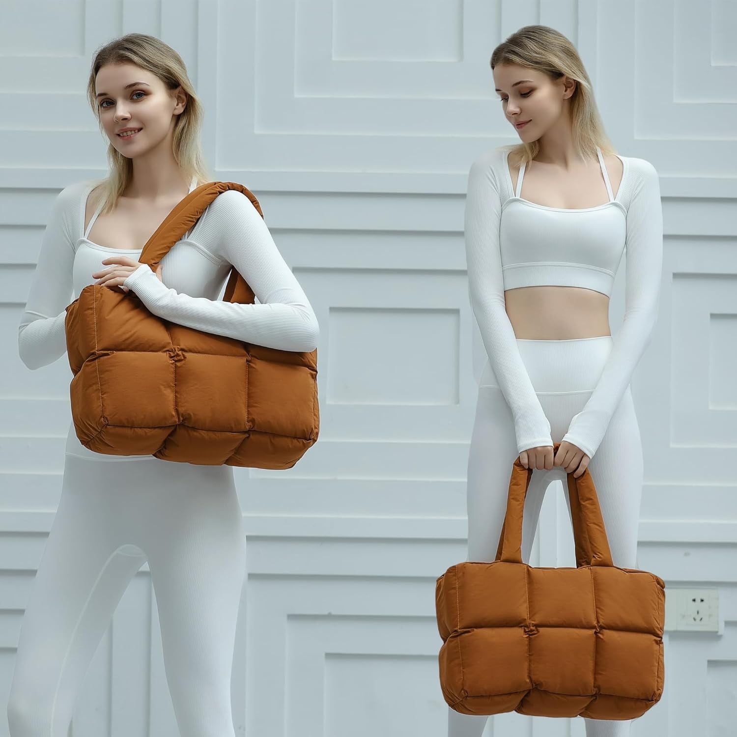 JennyShop Large Capacity Fashion Quilted Puffy Handbag, Herald Puffer Tote Bag for Women, Lightweight Satchel Purse for Working Travelling Gym Shopping