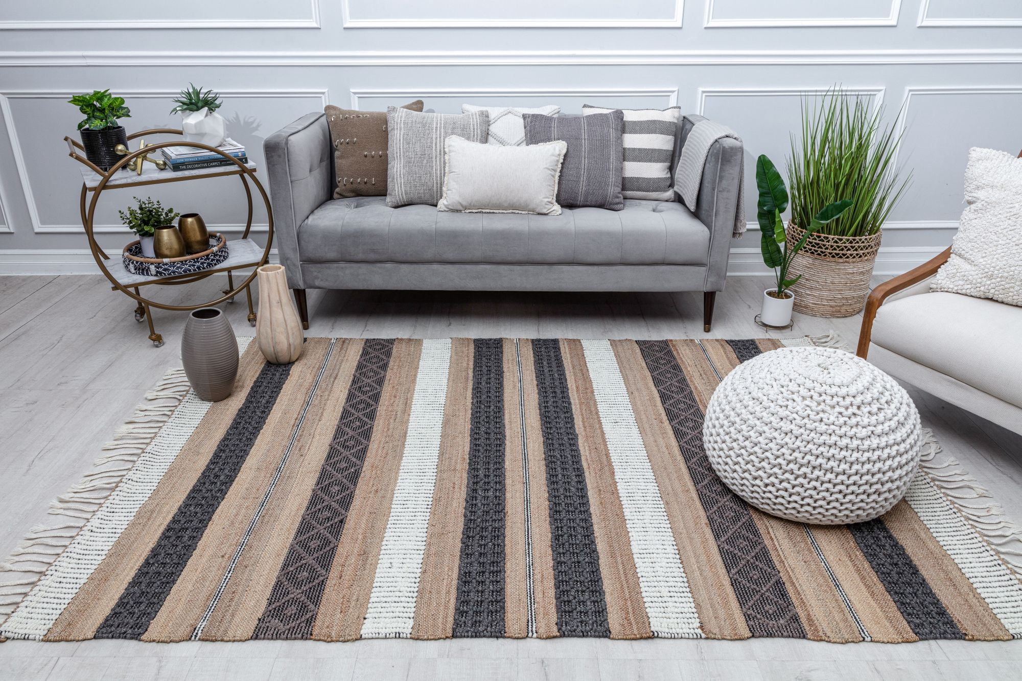Rugs America Stripe Medley PI15A Textured/Stripe Farmhouse Brown Area Rug, 8’0”x10’0”