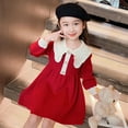 thumbnail image 6 of Jinhomg Toddler Baby Knitted Dresses Girls Trendy Lapel Collar Midi Dress Fall Winter Comfy Long Sleeve Cotton Dresses Red 100, 6 of 10