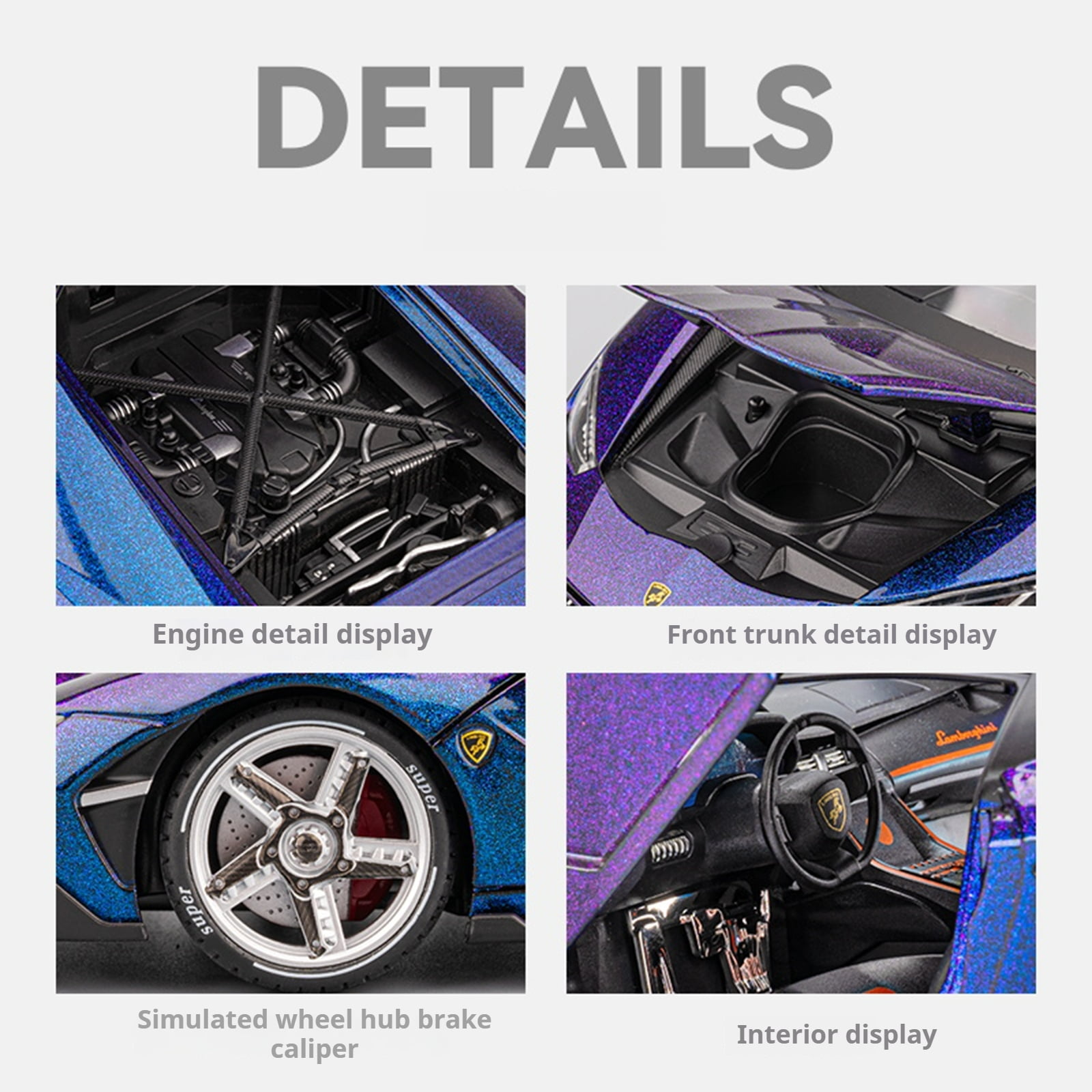 Anmyjuly 1:18 scale LP770 sports car model kits with Alloy Body, Shock Absorption Tires, Simulated Lights & Sound, Steerable Front Wheels & Adjustable Rear Wing, die cast metal toy cars