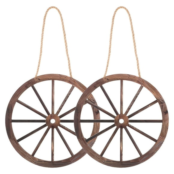 2pcs Rustic Wooden Wagon Wheel 7.87inch Wall Decor Vintage Western Style Hanging Decoration for Home Bar Garden and Garage Wood Wagon Wheel Hanging Ornament