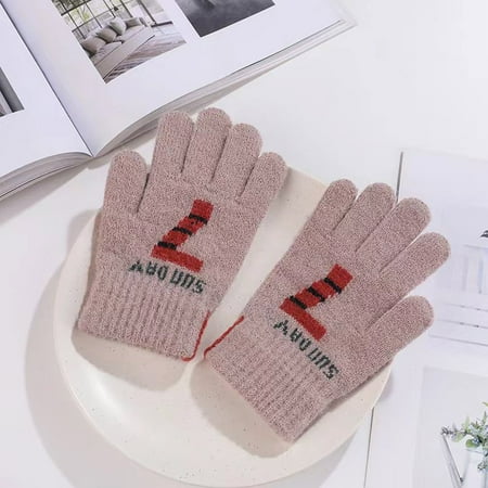 

kpoplk Toddler Snow Glove Toddler Soft Letter Print Gloves Kids Baby Boys Girls Winter Warm Knit Mittens(Dark Blue)