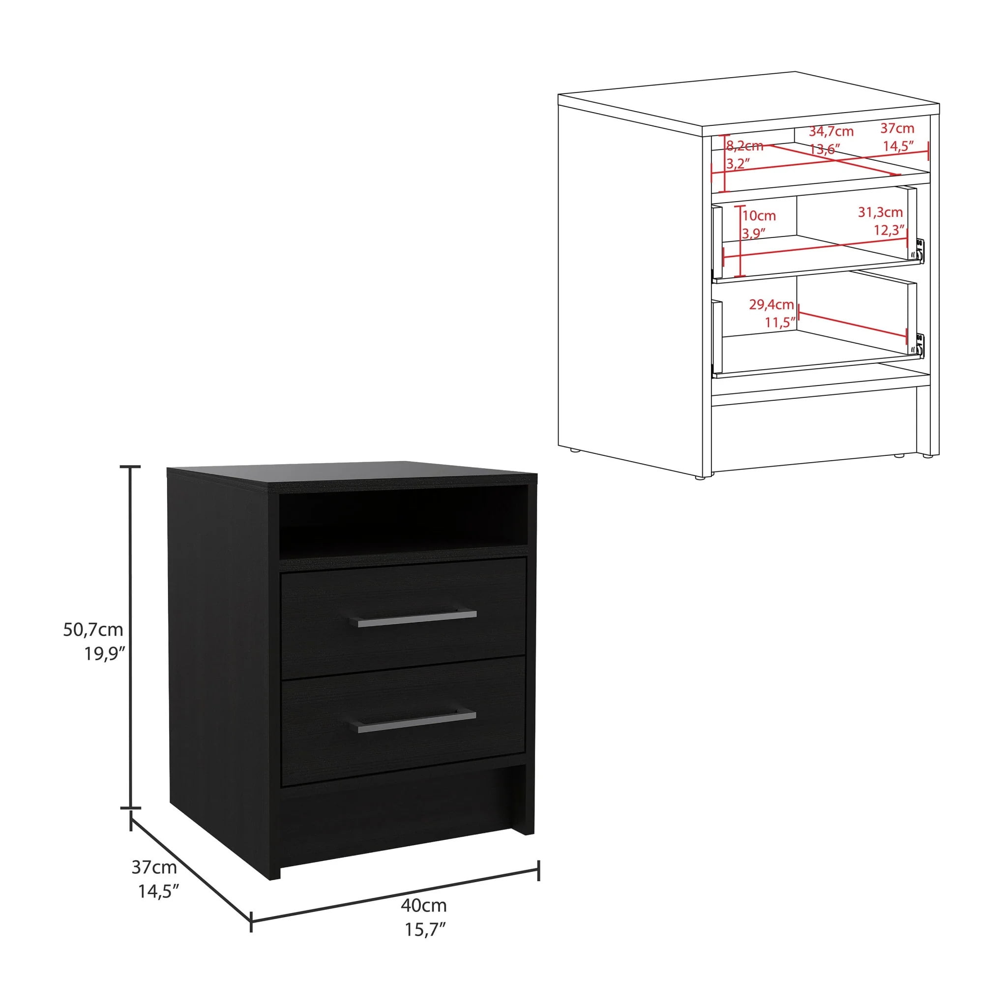 HomeRoots 530261 16 in. Black Four Drawer Dresser