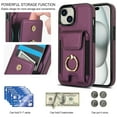 thumbnail image 6 of Wallet Case Compatible for iPhone 15, with 360° Rotation Ring Stand PU Leather Case Cover with Side Stretchy Fabric Card Holder for Women and Men for iPhone 15, Purple, 6 of 8