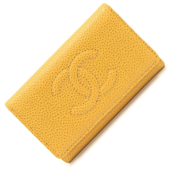 Pre-Owned Chanel 6-ring key case with Coco Mark A13502 Yellow Caviar skin Keys Women's CHANEL