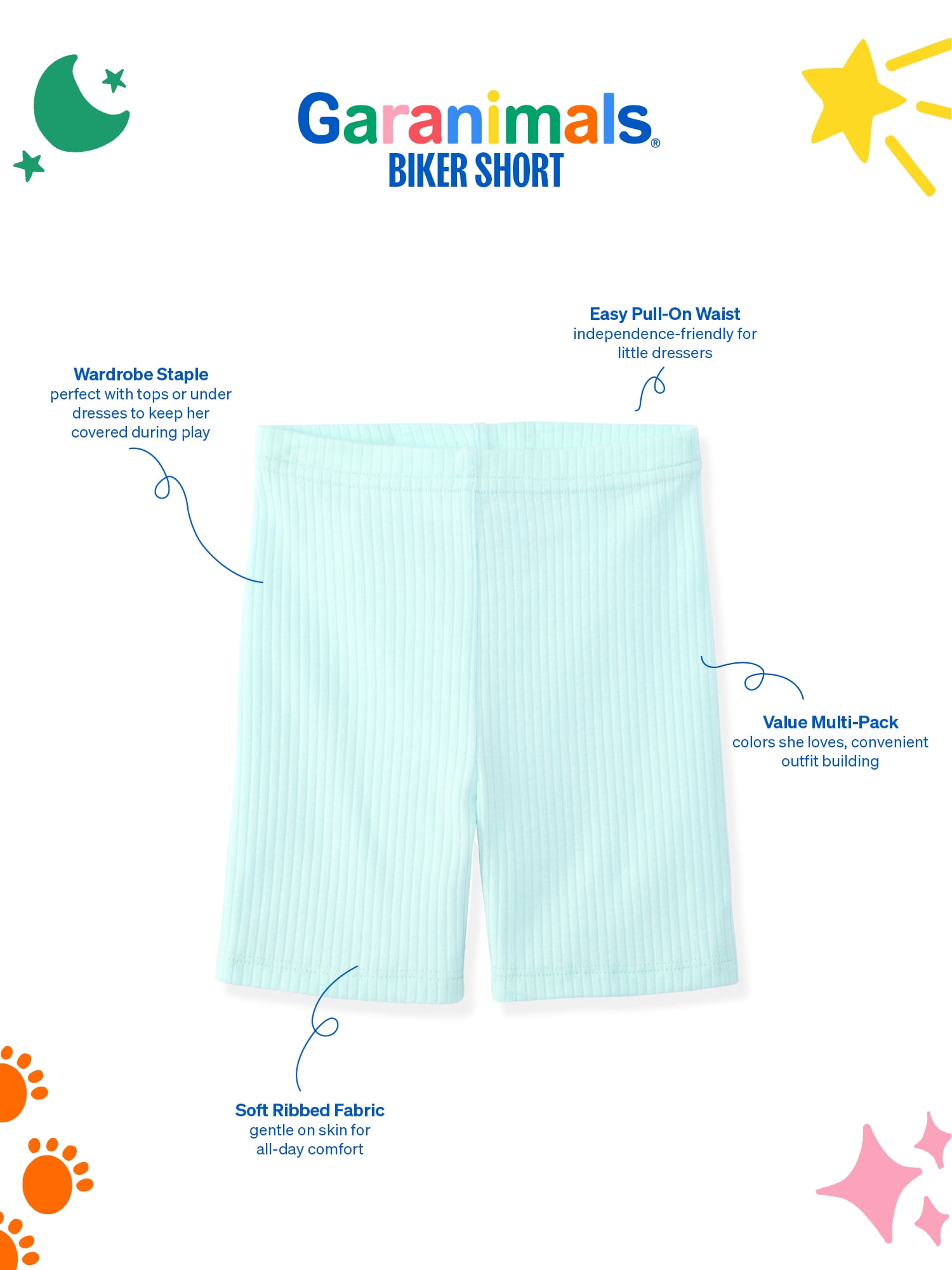 Garanimals Newborn, Baby & Toddler Girl Ribbed Cotton Biker Shorts, 4-Pack, Sizes 0-6T