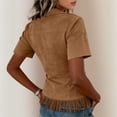 thumbnail image 4 of Hurxie Women's Vintage Western Cowgirl Suede Shirts Long Sleeve Button Down Slim Fit Fringe Shirts Tops Coffee,L, 4 of 4