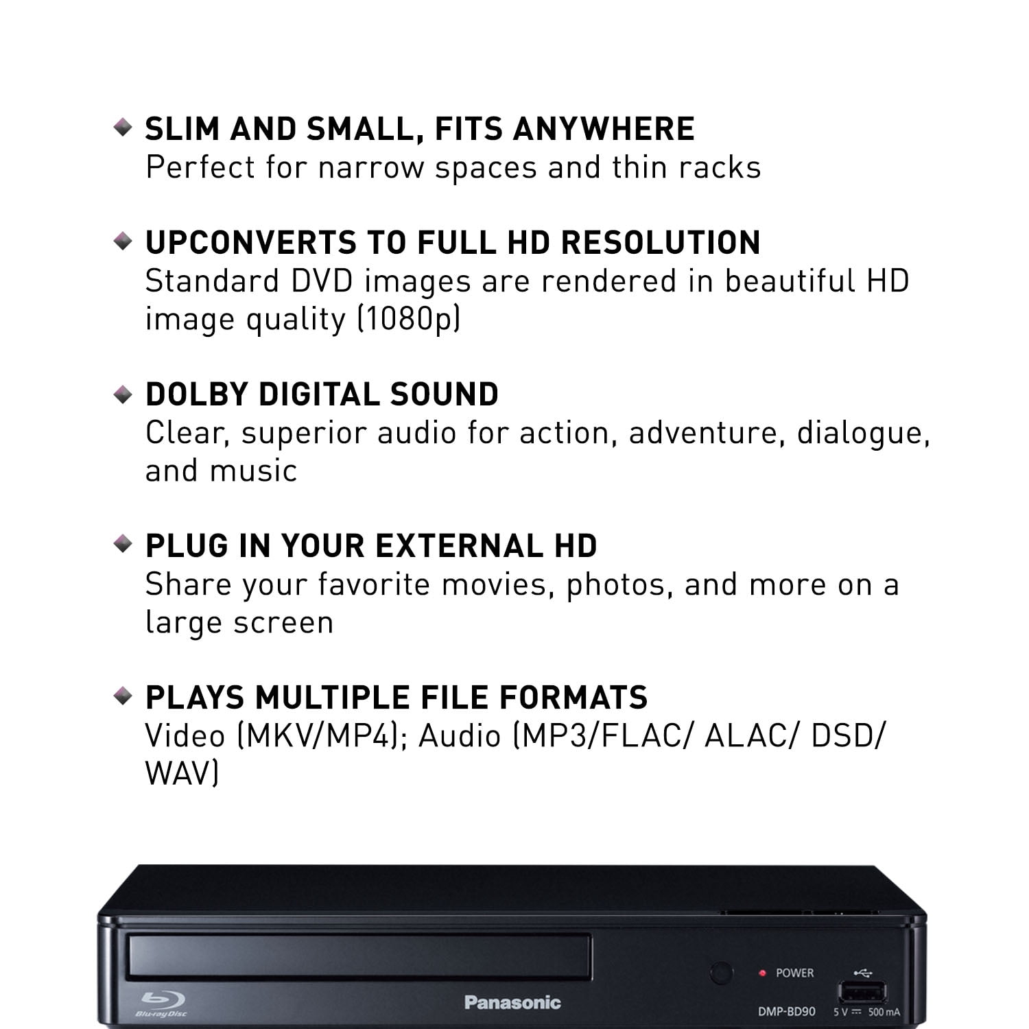 Panasonic Blu Ray DVD Player with Full HD Picture Quality and Hi-Res Dolby  Digital Sound DMP-BD90P-K