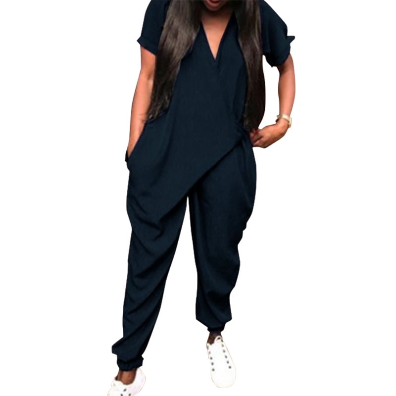 tie neck short sleeve black jumpsuit