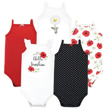 UPC: 0660168528565 | Hudson Baby Infant Girl Cotton Sleeveless Bodysuits 5pk  Poppy Daisy  0-3 Months