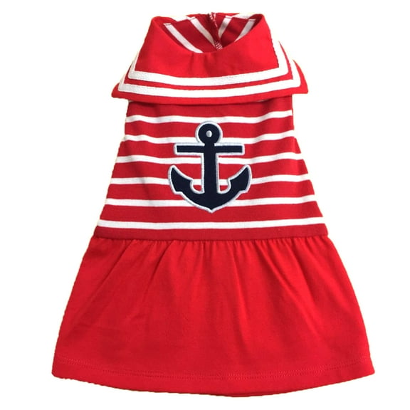 The Worthy Dog Knit Stripe Appliqué Anchor Dog Dress