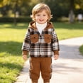 thumbnail image 5 of Toddler Baby Boy Clothes Fall Winter Outfit, Boys Clothes 2T 3T 4T 2Pcs Baby Boys Outfits Plaid Hooded Toddler Boys Top Pants Set Autumn Winter Home Wear Baby's Clothing Set,Brown,9-12 Months, 5 of 9