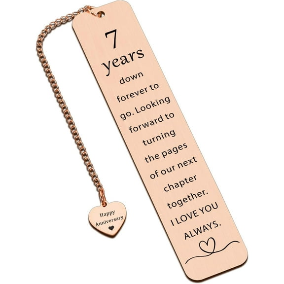 7th Anniversary Copper Gifts - Bookmark for Wife, Copper Gift, 7 Year Anniversary Present for Girlfriend Boyfriend, Valentines Birthday Gifts for Couples, 7th Year Wedding Celebration Keepsake