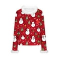 thumbnail image 5 of Bzhegqhd Women's Christmas Print Sweater Long Sleeve Round Neck Pullover Top with Faux Fur Collar Ribbed Knit Texture Plush Winter Warm Cozy Casual Loose Fit Holiday Party Wear, 5 of 7