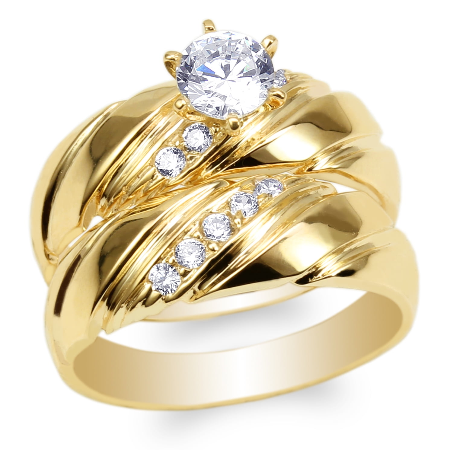 Womens 10K Yellow Gold Round CZ Luxury Engagement Wedding Band Ring Size 4-10 