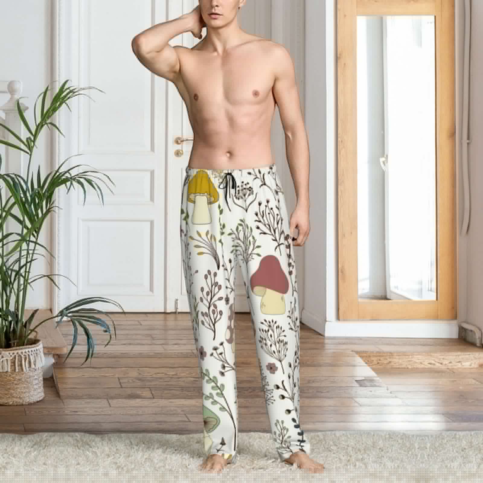 thumbnail image 5 of Uemuo Colorful Mushrooms and Plants Pattern Men's Wide Leg Palazzo Lounge Pants with Pockets Light Weight Loose Comfy Casual Pajama Pants-Medium, 5 of 9