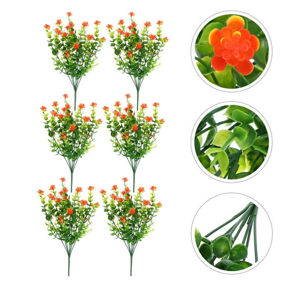 Mobutofu 6Pcs Faux Eucalyptus Stem in Orange Color 13x5.1x11.8in Plastic Material for Various Occasions