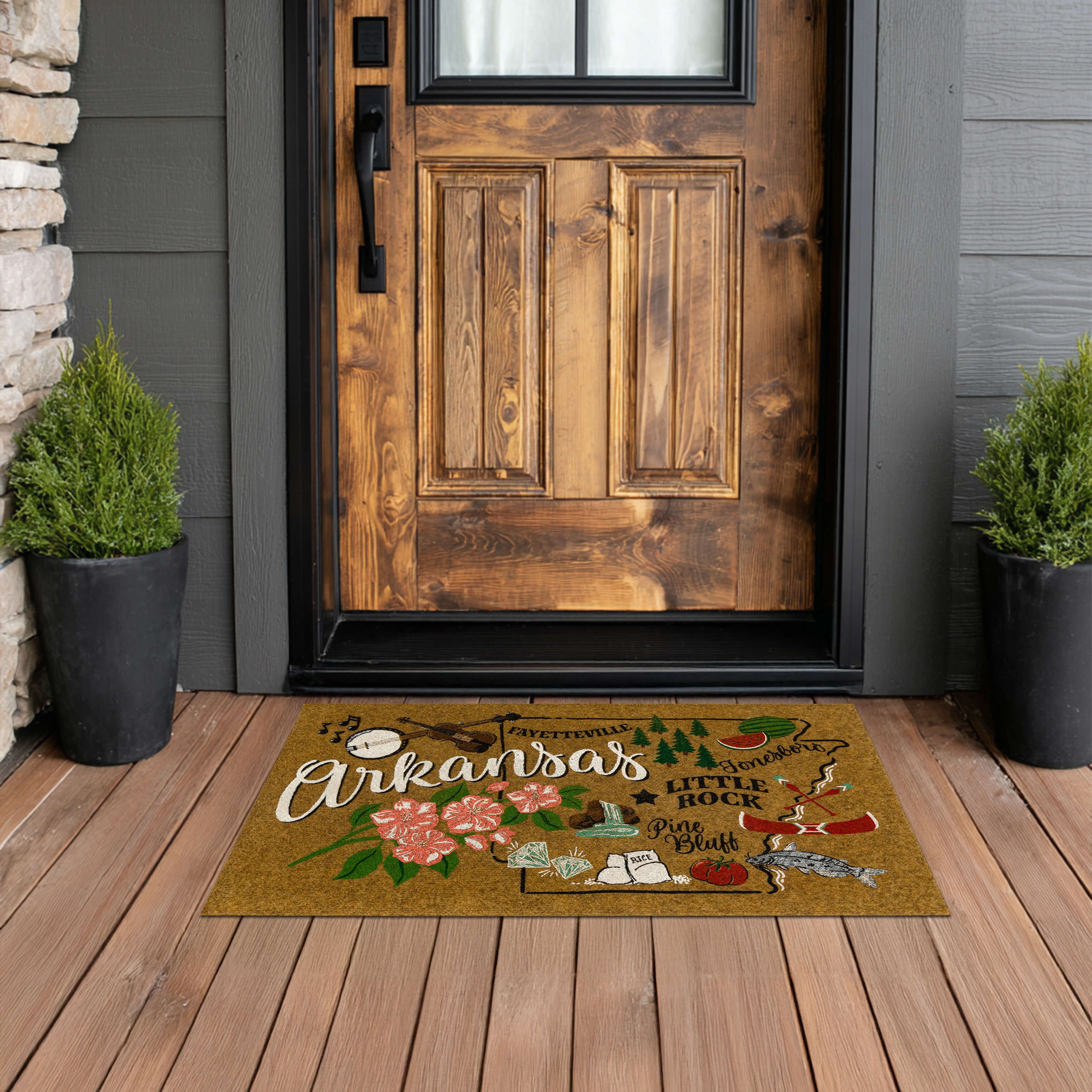 Mohawk Home Arkansas Indoor/Outdoor All Weather Polyester Rubber Backed Rectangle Doormat, Tan, 18" x 30"