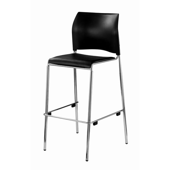 Pemberly Row 31" 4-leg Modern Plush Vinyl Bar Stool in Black/Chrome