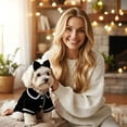 thumbnail image 4 of Denbek Dog Silk Pajamas, Cat Puppy Costume Elegant Satin Pajamas with Bow Headband 2Pcs Set Pet Sleepwear Cute Pet Outfit Photoshoots, Black-L, 4 of 7