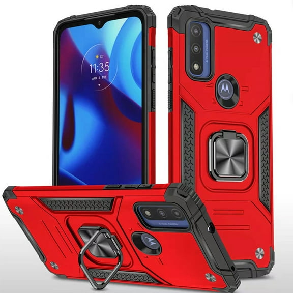For Motorola Moto G Pure Armor Hybrid with Ring Holder Kickstand Shockproof Heavy-Duty Rugged Dual Layer Hard PC   TPU Cover ,Xpm Phone Case [ Red ]