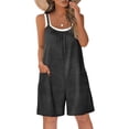 thumbnail image 6 of YTCAMLO Cotton Overalls for Women Beach Boho Casual Ruched Crew Neck Baggy Shorts Rompers with Pockets Stretchy One Piece Jumpsuits, Dark Gray1 XL, 6 of 6
