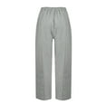 thumbnail image 7 of Mohiass Striped Linen Pants Women Side Button Elastic Waist Capri Gauze Pants Lightweight Summer Beach Cropped Trousers 2025 Light Gray L, 7 of 7