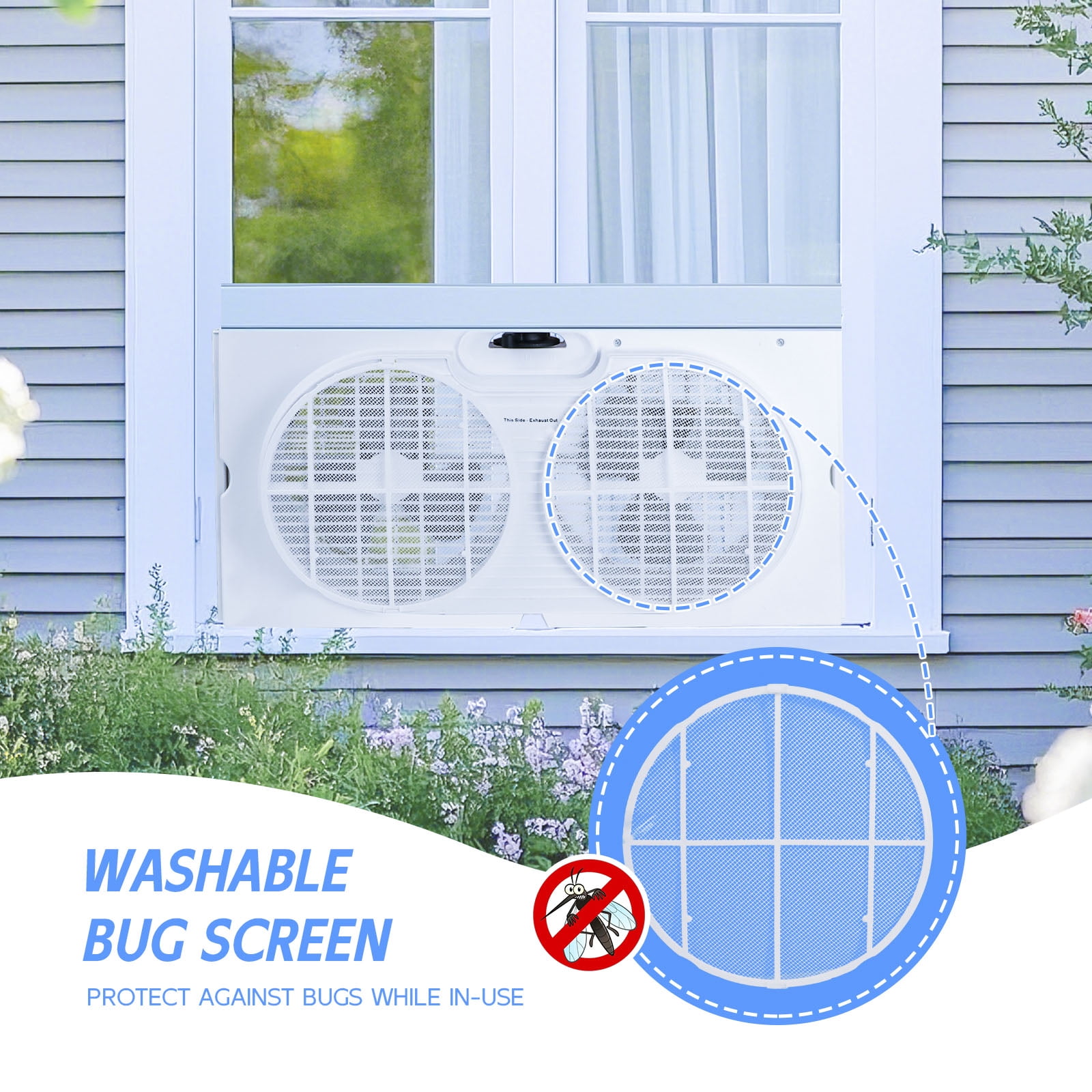 9" Dual Window Fan for Window Screen with 2 Speed Settings, Twin Window Fan with Manual Controls and Removable Legs, Horizontal Cooling Fan for Window