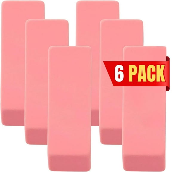 1InTheOffice Pink Erasers, Bevel Erasers, Erasers for Pencils, Large Size, Latex Free, 6 Pack