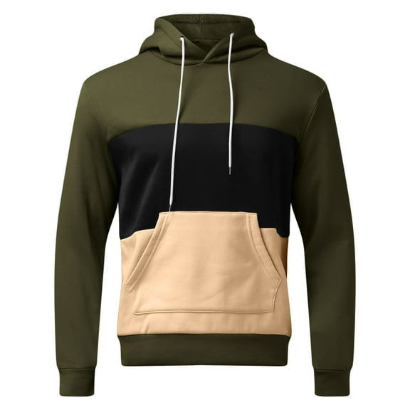 YOTMKGDO Hoodies for Men Pullover Hoodie Mens Fleece Sweatshirt Drawstring Hooded Color Block Hoodie Outenwear Coats Sweatshirts & Hoodies, Army Green L