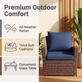 thumbnail image 5 of POTEBAN Patio Wicker Furniture Set, 4-Piece Wicker Outdoor Conversation Set with Coffee Table, Brown Rattan Sofa Set for Balcon, Backyard, Navy Blue, 5 of 7