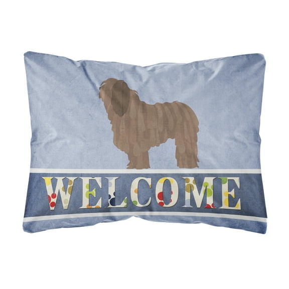 Carolines Treasures BB8291PW1216 Bergamasco Shepherd Welcome Canvas Fabric Decorative Pillow, Blue, 12H x16W, multicolor