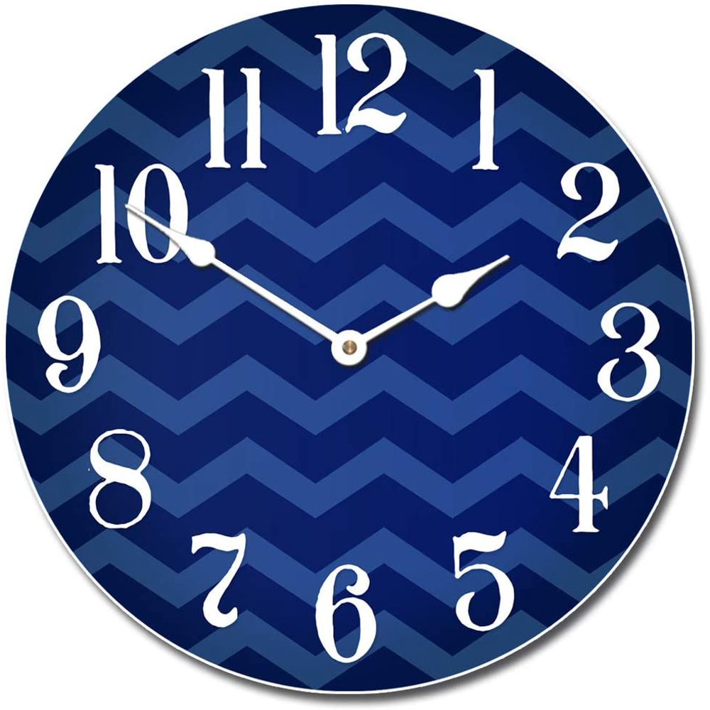 Chevron Navy Blue Wall Clock Beautiful Color, Silent Mechanism, Made