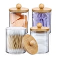 thumbnail image 6 of Plastic Apothecary Jars with Lids Acrylic Holder Dispenser for Bathroom, Clear Plastic Storage Jars Floss Container for Swab Cotton Ball Bathroom Jars Yellow 4Pcs, 6 of 9