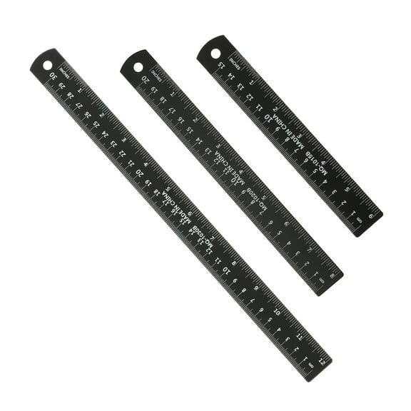 Uxcell 15cm/20cm/30cm Metal Ruler, 3 Pack Aluminum Alloy Rulers for Writing Machinist Drafting, Black