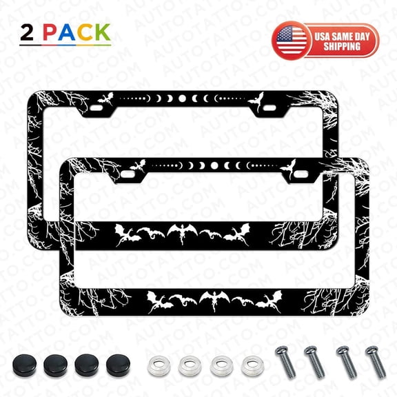 2x Universal Fit Mystic Dragon Aluminum License Plate Frame Cover Decorate Gift